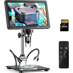 10.1'' DM12 HDMI Dijital Mikroskop 2000X Büyütme 20MP Kamera 10 LED Işık 32 GB Uzaktan Kumanda