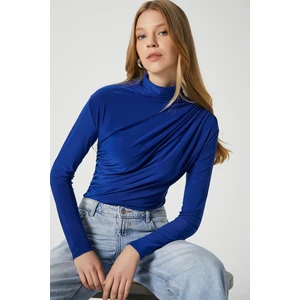 Kadın Moon Büzgülü Saks Mavi Sandy Bluz