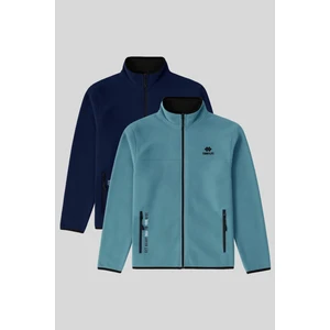 Tommy Life Standart Kalıp Dik Yaka 2li Paket İndigo-Mint Yeşili Erkek Polar Sweatshirt - 87992