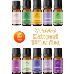 Grasse Bahçesi Esansiyel Uçucu Koku Yağı Buhurdanlık Yağı Difüzör Esansı 10'lu Set 10X10ML