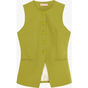 Düğmeli V Kesim Kolsuz Yelek Olive