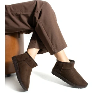 Moscow Mini Taba Süet Yarım Bot Içi Tüylü Düz Taban Kadın Ayakkabı