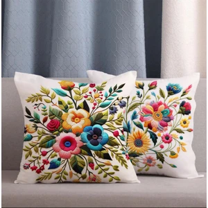 Alkan Homes 2 Li Kombin Nakış Görünümlü Renkli Çiçek Dijital Baskılı Kırlent Kılıfı