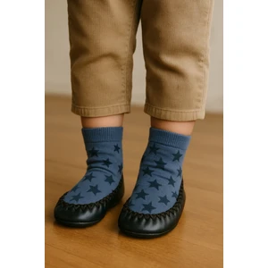 Çocuk Yıldız Desenli Makosen Soket Çorap Patik Panduf – Kaydırmaz Ev & Anaokulu Ayakkabısı Lacivert