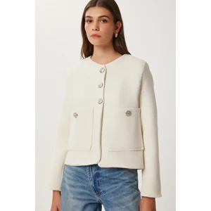 Happiness İstanbul Vatkalı Düğmeli Tüvit Ceket LOH0016 Krem