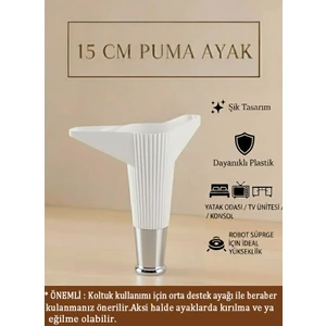 İmt Aksesuar Puma 15 cm Beyaz-Krom Mobilya Kanepe Tv Ünitesi Konsol Dolap Komedin Ayağı