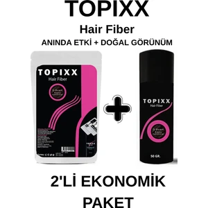 Topixx Hair Fiber Topixx Hair 100 Gr. + 50 Gr. 2'li Ekonomik Set Saç Toz Koyu Kahverengi Saç Dolgunlaştırıcı Toz Topik