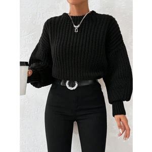 Sçlk Tekstil Kadın Kalın Örgü Balon Kol Triko Kazak