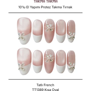 Takma Takma 10'lu Ten Rengi Kısa Oval  TT1389 Tekrar Kullanılabilir El Yapımı Protez Takma Tırnak - Ten Rengi-S