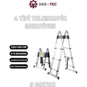 HAS - TEC Has-Tec 8+8 Basamaklı Çift Taraflı A Tipi Uzayan Teleskopik Merdiven 5 M