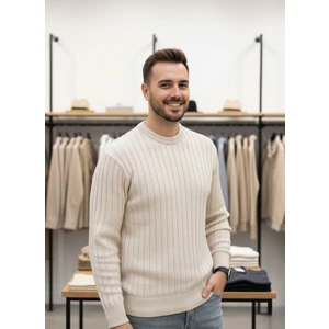 Alex Rosen  Bej Standart Fit Bisiklet Yaka Triko Kazak