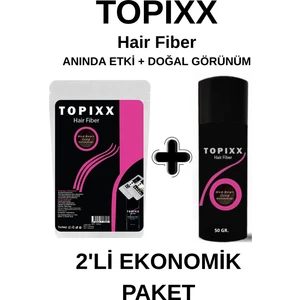 Topixx Hair Fiber Topixx Hair 100 Gr. + 50 Gr. 2'li Ekonomik Set Saç Tozu Orta Kahverengi Saç Dolgunlaştırıcı Toz Topik