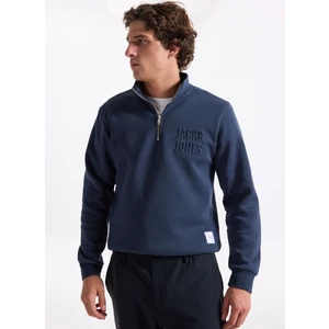 Jack & Jones Dik Yaka Lacivert Erkek Sweatshırt 12299799 Jornewove Sweat Smu