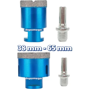 2’li Set 38 mm ile 65 mm Granit Mermer Seramik Delme Panç Matkap Aparatlı M14