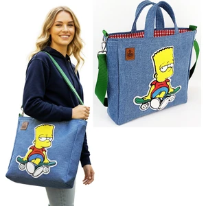 Bart Simpson Tasarım  Büyük Boy Denim Tote Çanta
