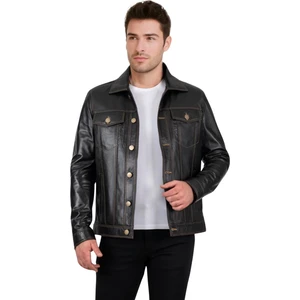 Sanchez Hakiki Deri Erkek Siyah Kot Model Mont