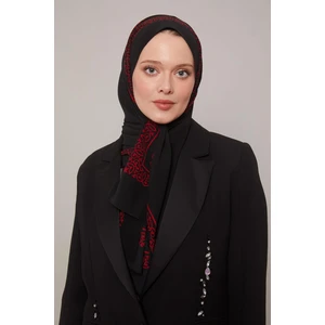 Levidor Siyah-Kırmızı Desenli Medine Ipeği Şal