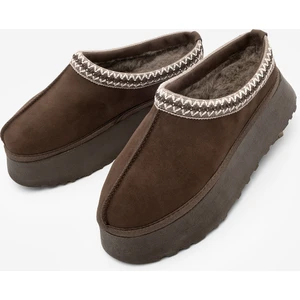 Kadın Içi Kürklü Kalın Taban Önü Kapalı Günlük Kışlık Terlik Furenta Kahve Süet