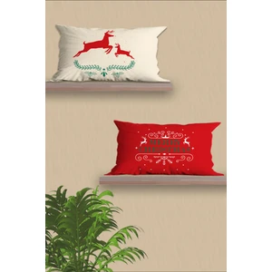 Belle Benoit 2'li Dikdörtgen Yılbaşı Desenli Çift Taraf Baskı, Yastık Kılıfı, Kırlent Kılıfı, Fermuarlı