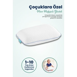 Çocuk Ortopedik Visco Yastık 38X26-8 cm | 1-10 Yaş Uyumlu – Boyun Destekli & Yıkanabilir Kılıf