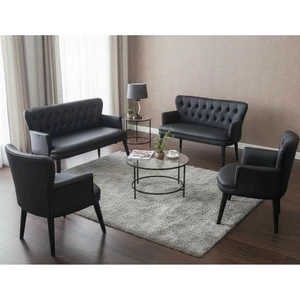 Aryans Home Ahşap Ayaklı Kollu Deri Koltuk Takımı Büro Koltuğu -2+2+1+1