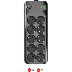 Termal Akım Korumalı 10’lu Grup Priz Uzatma Kablo USB & Type-C 2.1A  2500W 10A 2m Kablo 3423