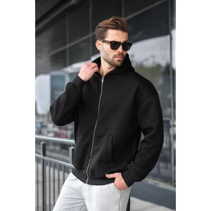 Siyah Fermuarlı Kapüşonlu Erkek Hırka E7174