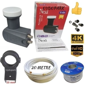 Next 4'lü Quad Lnb 20 Metre Next Hazır-Tak-Kullan Anten Kablosu+4 Adet Contalı Konnektör+Lnb Plastiği Uydupark Güvencesiyle
