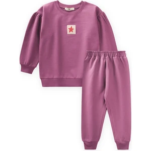 Etiket Detaylı Sweatshirt Takım 1-7 Yaş Fuşya