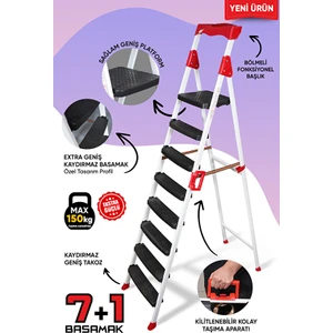 Elegance 7+1 Geniş Basamaklı Kolay Taşıma Aparatlı Merdiven Kaliteli Paslanmaz