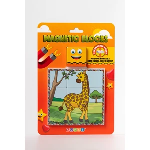 Manyetik Blok Çift Taraflı 9 Parçalı Mıknatıslı Puzzle 2 Görsel Zürafa-Fil Yapboz