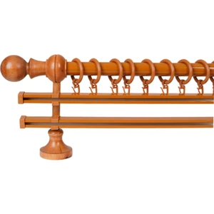 Meyra Demonte Başlıklı Ahşap Rustik Perde Askısı - Çift Raylı