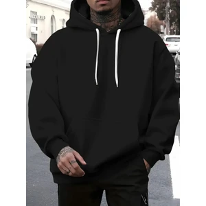 Punıx Büyük Beden Özel Tasarım Kapüşonlu Düz Renk %100 Pamuk 3 Iplik Casual Erkek Sweatshırt