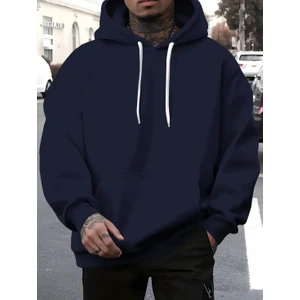 Punıx Büyük Beden Özel Tasarım Kapüşonlu Düz Renk %100 Pamuk 3 Iplik Casual Erkek Sweatshırt