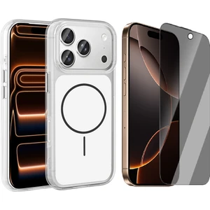 iPhone 17 Pro Max Kılıf M-Safe Şarj Özellikli Metal Buton Tasarımlı Zore İkonik Sert Silikon Kapak + Hayalet Ekran Koruyucu