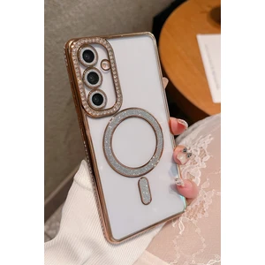 Nezih Case Samsung Galaxy A15 Uyumlu Taşlı Magsafe Şarj Özellikli Kamera Korumalı Simli Kılıf