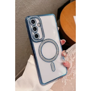 Nezih Case Samsung Galaxy A15 Uyumlu Taşlı Magsafe Şarj Özellikli Kamera Korumalı Simli Kılıf