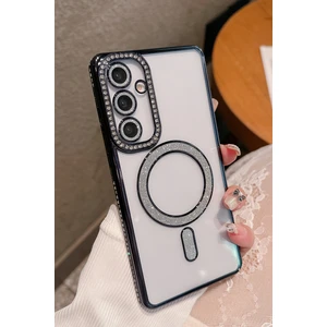 Nezih Case Samsung Galaxy S25 Uyumlu Taşlı Magsafe Şarj Özellikli Kamera Korumalı Simli Kılıf