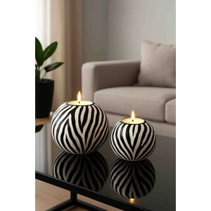Luniva Home Dekoratif Zebra Desenli 2'li Küçük ve Büyük  Ev ,ofis  Hediyelik Modern Dekorasyon Obje Seti(Tealight Mumlar Dahildir)