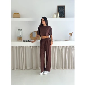 Zula Moda Kadın Iki Parça Salaş Takım – Crop Üst ve Bol Paça Pantolon – Yazlık Rahat Spor Takım