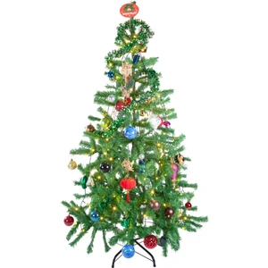 Yılbaşı Lüks Yeşil Çam Ağacı 150 cm – 320 Dal – Demir Ayaklı - Karışık Lüks Lüs Paketi - LED Işık