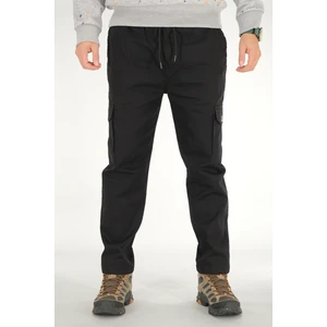 Erkek Siyah Kargo Cepli Pantolon Rahat Kesim Pamuklu Lastikli Bel