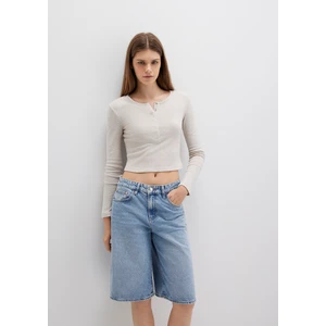 Uzun Kollu Crop Basic Tişört 1613403-80084