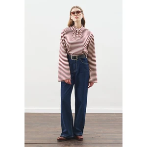 Şal Detaylı Çizgili Tshırt Bordo