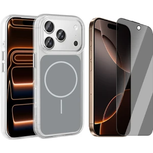 iPhone 17 Pro Max Kılıf M-Safe Şarj Özellikli Metal Buton Tasarımlı Zore İkonik Sert Silikon Kapak + Hayalet Ekran Koruyucu