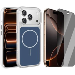 iPhone 17 Pro Max Kılıf M-Safe Şarj Özellikli Metal Buton Tasarımlı Zore İkonik Sert Silikon Kapak + Hayalet Ekran Koruyucu