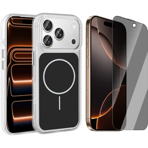 iPhone 17 Pro Max Kılıf M-Safe Şarj Özellikli Metal Buton Tasarımlı Zore İkonik Sert Silikon Kapak + Hayalet Ekran Koruyucu