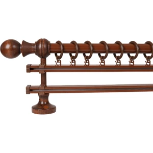 Meyra Demonte Başlıklı Ahşap Rustik Perde Askısı - Çift Raylı