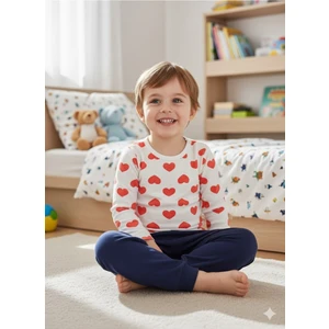 Şimo Butik Kız Erkek Çocuk Bebek Uzun Kollu Çıtçıtlı Body-Badi %100 Pamuk 1-2-3-4-5-6 Yaş Kalpli Nar Çiçeği