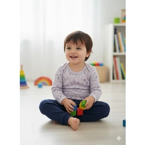 Şimo Butik Kız Erkek Çocuk Bebek Uzun Kollu Çıtçıtlı Body-Badi %100 Pamuk 1-2-3-4-5-6 Yaş Kare Kafa Ayı Lila